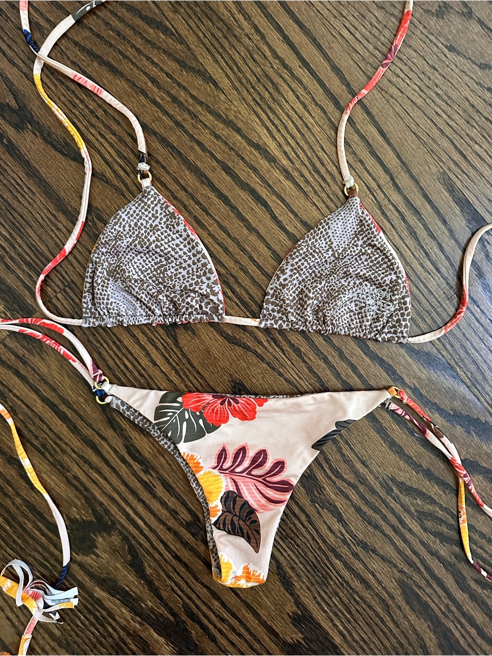 Acacia swimwear Retro Paradise Floral Tie-Side Triangle Bikini small P XS - Picture 10 of 14